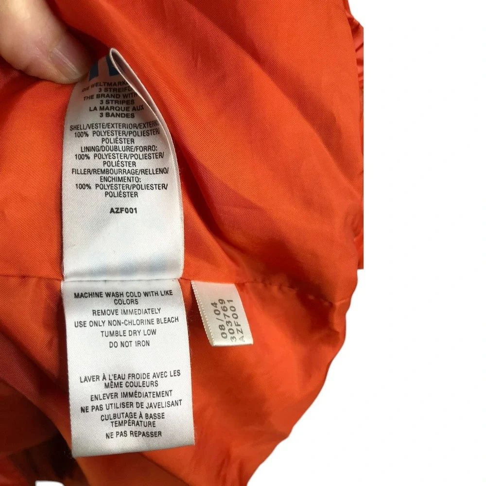 Adidas Puffer Jacket Mens Sz‎ M Bright Orange Detachable Hood Snap Zip Up
